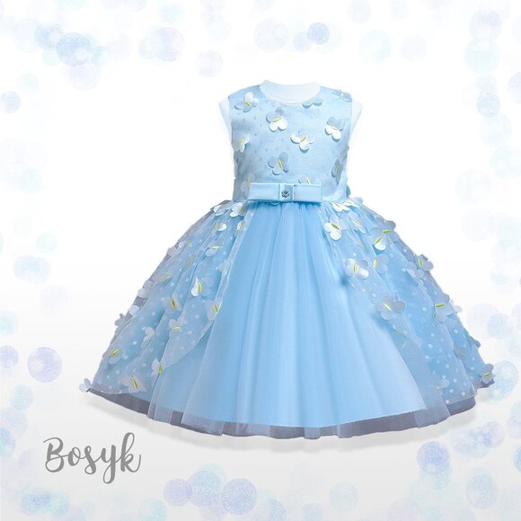 Butterflies in The Sky Dress- Baby Blue- Dress for Girls- Elegant Dress for Girl - Picture 1 of 3